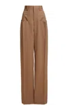 Victoria Beckham Structured Wool Wide-leg Trousers In Neutral