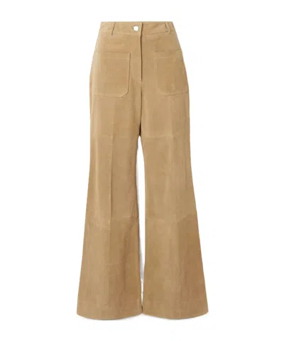 Victoria Beckham Alina Suede Flared Pants In Brown