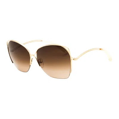 Victoria Beckham Sunglasses Butterfly Semi Rim, Gold Frame And Brown Gradient Lens