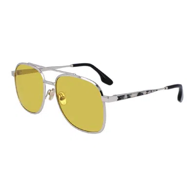 Victoria Beckham Sunglasses Square Full Rim, Silver Frame And Golden Brown Lens In Metallic