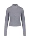 Victoria Beckham Fitted Ribbed Knit Sweater With Subtle V-neckline In Gray