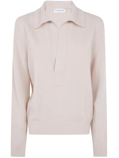 Victoria Beckham Sweater Merino Wool "polo Collar Jumper" In Sand