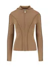 Victoria Beckham Womens Camel Hooded Rib-trim Knitted Merino Wool-blend Top In Brown