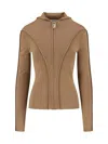 Victoria Beckham Womens Camel Hooded Rib-trim Knitted Merino Wool-blend Top In Brown