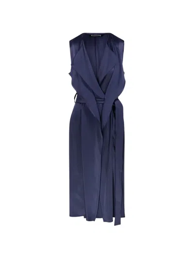 Victoria Beckham Sybil Belted V-neck Midi Dress In Blue