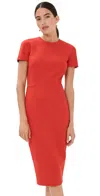 Victoria Beckham T-shirt Fitted Midi Dress With Back Zipper In Bright Red