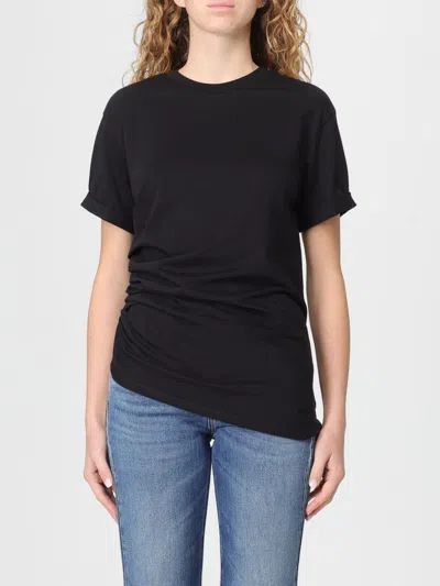 Victoria Beckham Asymmetric Hem Gathered Detail T-shirt In Black