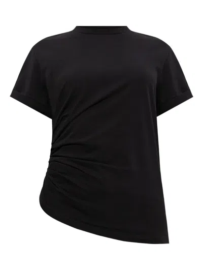 Victoria Beckham Asymmetric Hem Gathered Detail T-shirt In Black
