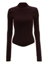 Victoria Beckham Ribbed High-neck Polo Top In Burgundy