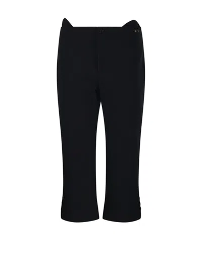 Victoria Beckham Buttoned Cuff Cropped Wool Trousers In Black