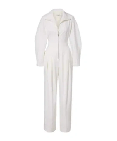 Victoria Beckham Tab Detail Wool-blend Jumpsuit In White
