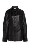 Victoria Beckham Tab Detailed Leather Shirt In Black,white