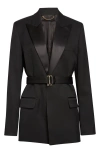 Victoria Beckham Womens Black Single-breasted Belted Tailored Wool-blend Jacket In Black