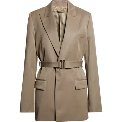Victoria Beckham Tailored Belted Wool Blend Twill Jacket In Brown