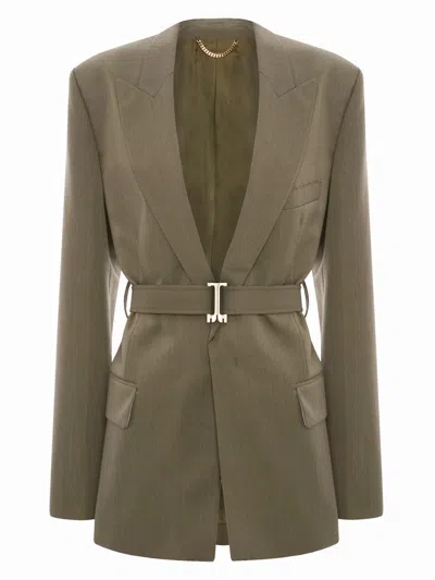 Victoria Beckham Tailored Blazer With Belt In Green