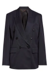 Victoria Beckham Tailored Double Breasted Check Wool Blend Jacket In Black