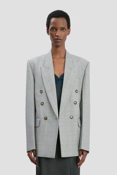 VICTORIA BECKHAM TAILORED JACKET IN BLUE-GREY CHECK