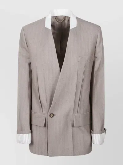 Victoria Beckham Tailored Collarless Jacket In Soft Beige Fabric In Neutral