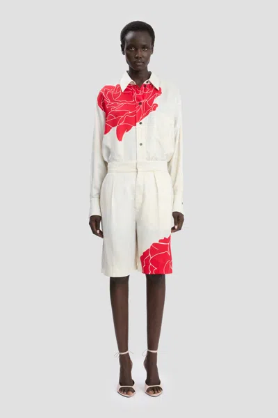 Victoria Beckham Tailored Shorts In Red Floral Print In White