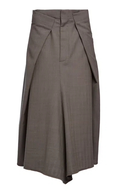 Victoria Beckham Tailored Virgin Wool Midi Skirt In Gray
