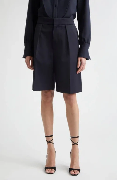 Victoria Beckham Tailored Wool Blend Bermuda Shorts In Blue