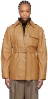 Victoria Beckham Tan Belted Boxy Leather Jacket In Butter