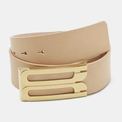 Pre-owned Victoria Beckham Tan Leather Jumbo Frame Buckle Belt M In Brown