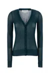 Victoria Beckham Teal Green Cotton Blend Cardigan In Green