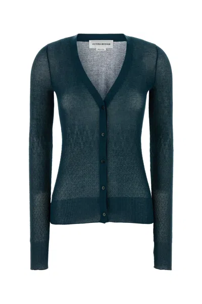 Victoria Beckham Teal Green Cotton Blend Cardigan