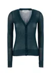 Victoria Beckham Teal Green Cotton Blend Cardigan In Blue