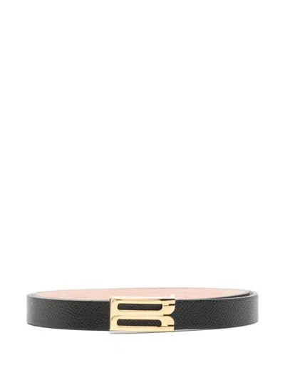 VICTORIA BECKHAM TEXTURED BLACK BELT WITH GOLD-TONE BUCKLE