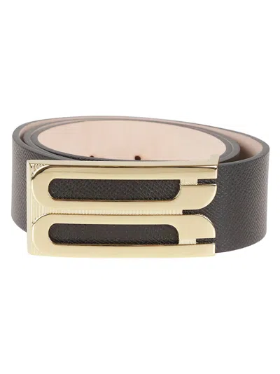 Victoria Beckham Textured Black Calf Leather Belt In Multi