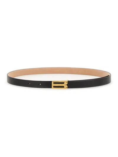 Victoria Beckham Textured Black Leather Belt