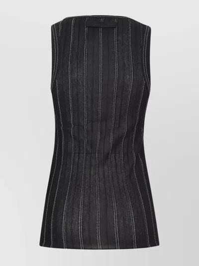 Victoria Beckham Textured Striped Sleeveless Tank Top In Black