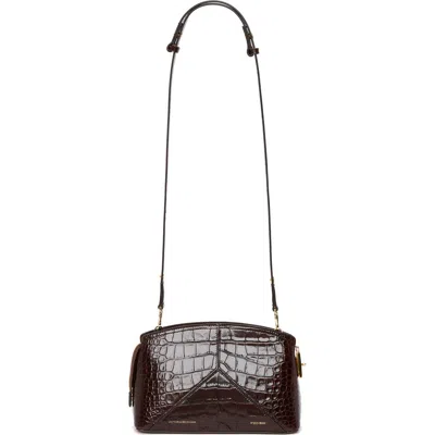 Victoria Beckham The Victoria Croc Embossed Crossbody Bag In Dark Brown 709