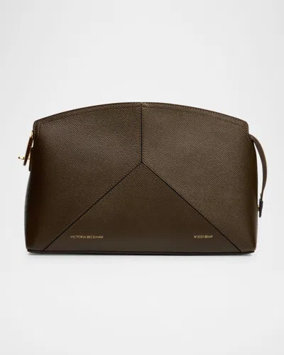 Victoria Beckham The Victoria Zip Leather Clutch Bag In Khaki
