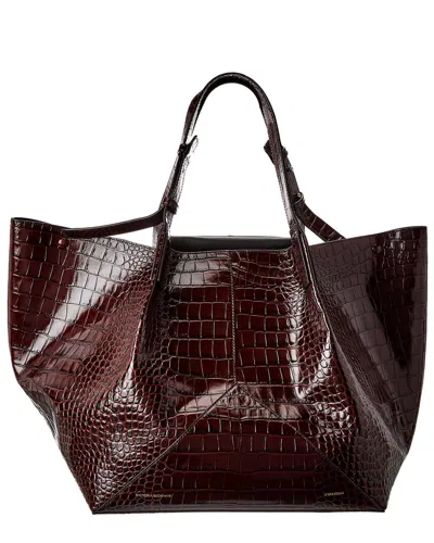 Victoria Beckham The W11 Croc-embossed Leather Tote In Brown