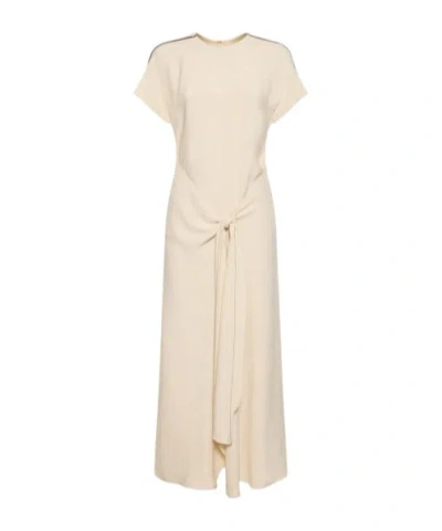Victoria Beckham Asymmetric Tie-detailed Cady Midi Dress In Cream