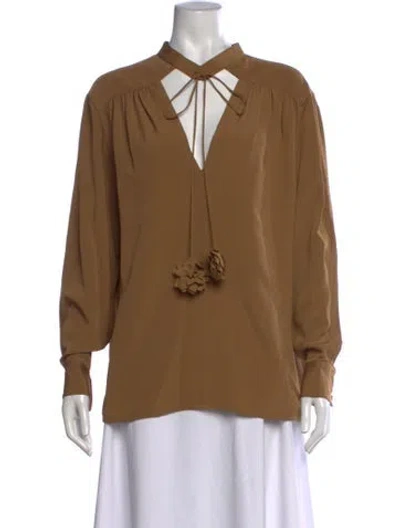 Pre-owned Victoria Beckham Tie Neck Long Sleeve Blouse In Brown