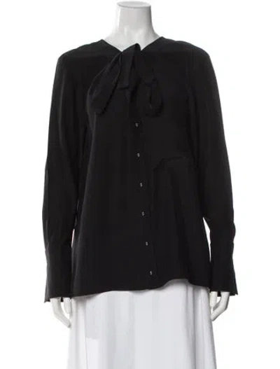 Pre-owned Victoria Beckham Tie Neck Long Sleeve Blouse In Gray