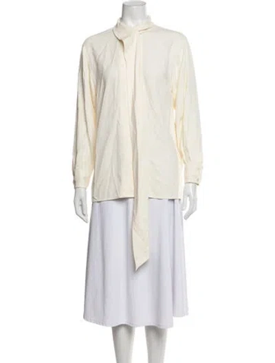 Pre-owned Victoria Beckham Tie Neck Long Sleeve Blouse In Neutrals
