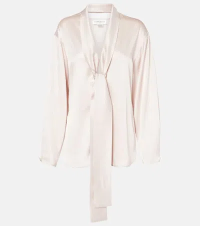 Victoria Beckham Womens Self-tie-fastening Shawl-collar Woven-blend Blouse Primrose In Pink