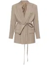 Victoria Beckham Wool Jacket Belt Longline Flap Pockets In Neutrals