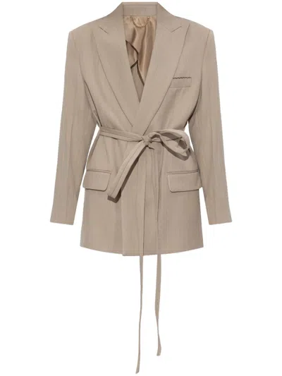 Victoria Beckham Beige Wool Jacket With Belt Women In Brown