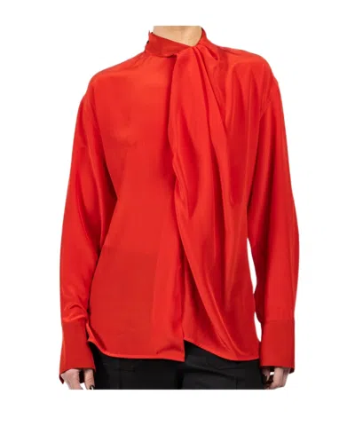Victoria Beckham Tied-neck Asymmetric Hem Shirt In Red