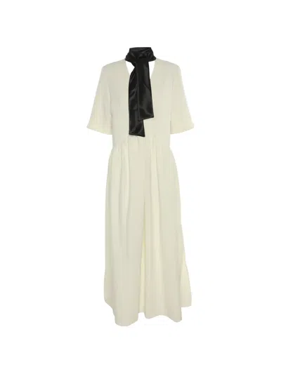 Pre-owned Victoria Beckham Tie-neck Crepe Maxi Dress In Neutral