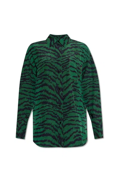 Victoria Beckham Women's Silk Tiger-striped Pajama Shirt In Tiger All Over Green Navy