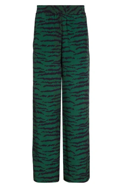 Victoria Beckham Tiger-print Silk Trousers In Dark Green
