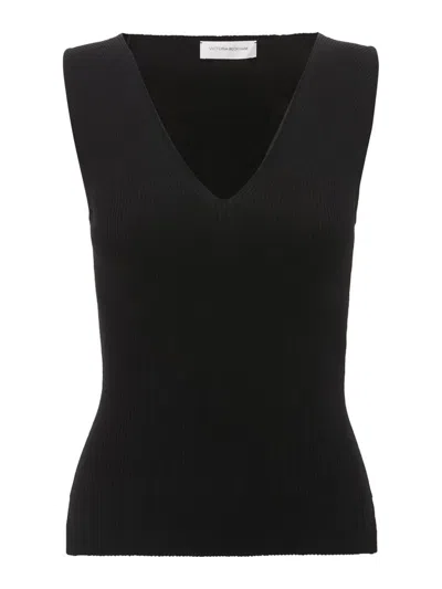 Victoria Beckham Rib Detail V-neck Tank In Black  