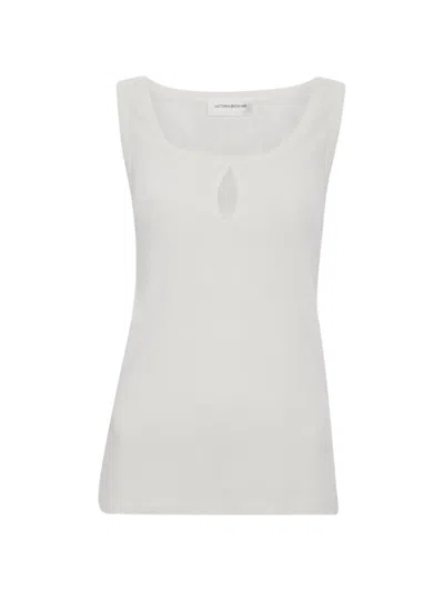 Victoria Beckham Top Bianco Aderente In Cotone E Lino